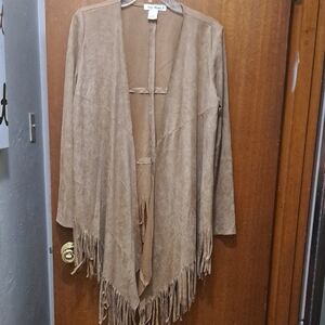 BP Tan Fringe Open Front Tunic